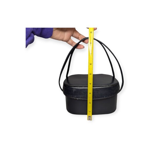 Vintage Black Leather Handbag with Double Handles Snap Closure - Picture 15 of 15